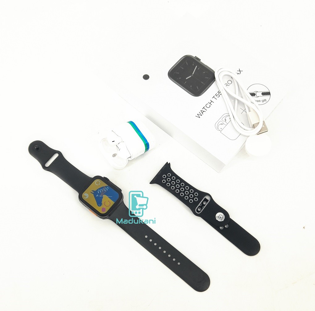 Watch T55 Pro Max Smart Watch with Earpods Extra Strap